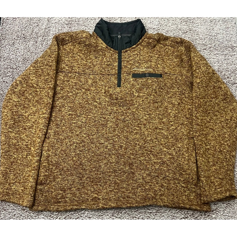 Eddie Bauer L Brown Marled Sweater Fleece 1/4 Zip Pullover Chest Pocket